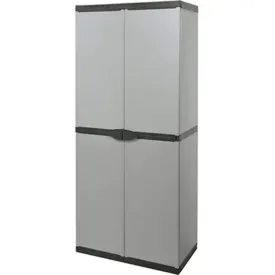 Armadio portascope Mongardi 7810C04 in melaminico grigio, 2 ante, 4 ganci porta scope, 3 ripiani, dimensioni 68x39,5x168 cm