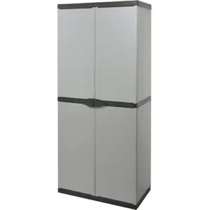 Armadio portascope Mongardi 7810C04 in melaminico grigio, 2 ante, 4 ganci porta scope, 3 ripiani, dimensioni 68x39,5x168 cm