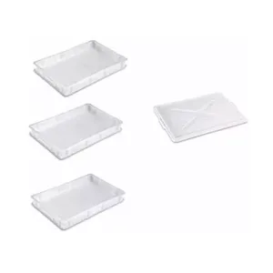 Tris cassetta portaimpasto GiganPlast Service 30x40x10 cm, tre cassette sovrapponibili con un coperchio per impasti pizza e pane
