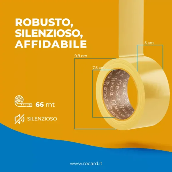 Rocard® - Nastro Adesivo Per Imballaggi - Pacchi 6 pcs 50×66 Nastro da Imbalaggio Silenzioso Resistente all'Acqua. - immagine 1