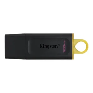 Chiavetta USB Kingston DataTraveler Exodia 128GB, USB 3.2 Gen 1, con cappuccio protettivo e anello portachiavi colorato.