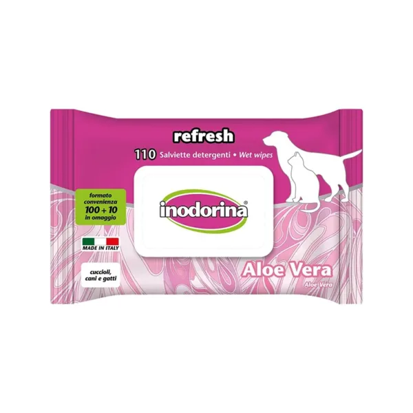 Inodorina - Salviette Refresh - Disinfettanti per WC per cani e gatti - Profumazione Aloe Vera - 110 Pezzi - immagine 1