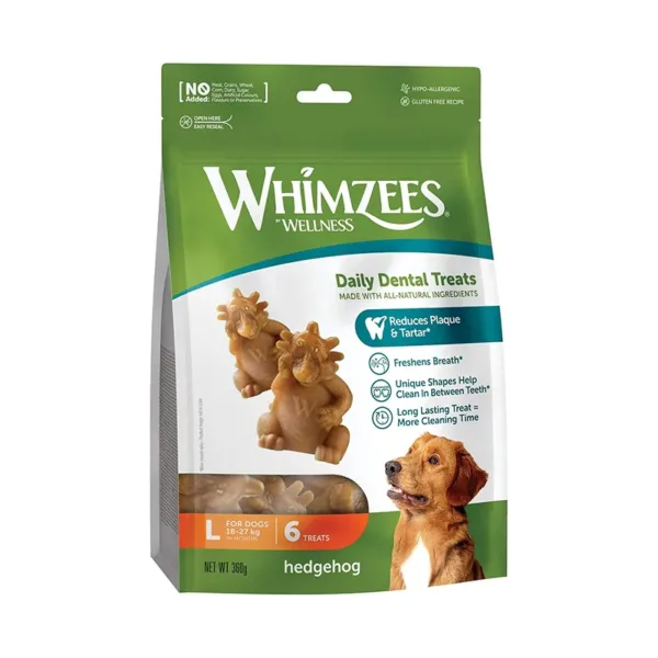 Whimzees - Snack Dentali Per Cani - Mastica a lunga durata - Forma di Porcospino - Taglia L - Confezione da 6 Pezzi - immagine 1