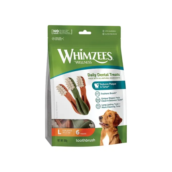 Whimzees - Snack Dentali Per Cani - Mastica a lunga durata - Forma di Spazzolino - Taglia L - 6 Pezzi - immagine 1