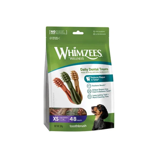 Whimzees - Snack Dentali Per Cani - Mastica a lunga durata - Forma di Spazzolino - Taglia Xs - 48 Pezzi - immagine 1