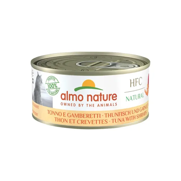 Almo Nature - HFC Natural - Alimento umido per gatti adulti. - 24 lattine da 150g - Gusto Tonno e Gamberetti - immagine 1
