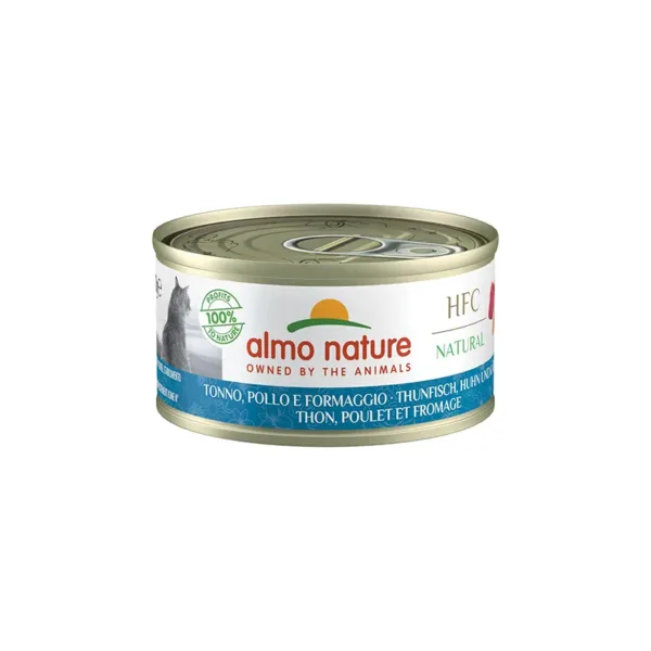 Almo Nature - HFC Natural - Alimento umido per gattini da 2 a 12 mesi (24 lattine da 70g) - Gusto Tonno,Pollo e Formaggio - immagine 1