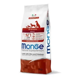 Monge Natural Superpremium Adult Monoprotein Agnello con Riso e Patate – 12 Kg Crocchette per Cani Adulti di Tutte le Taglie