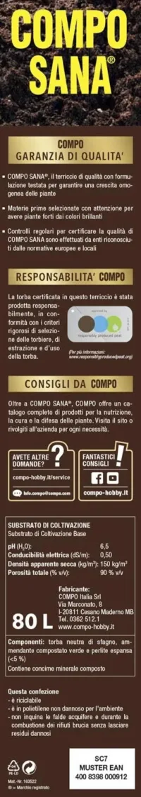 Compo Sana - Terriccio Universale di qualità -  Per piante d'appartamento, balcone e giardino - 80 Litri - immagine 3