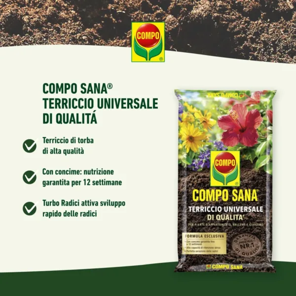 Compo Sana - Terriccio Universale di qualità -  Per piante d'appartamento, balcone e giardino - 80 Litri - immagine 6