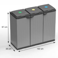 Adventa Portasacco Tris Raccolta Differenziata – 102x38x87 cm – 3 Scomparti, Modular System, per Sacchi 80–110L, Uso Interno/Esterno - immagine 3