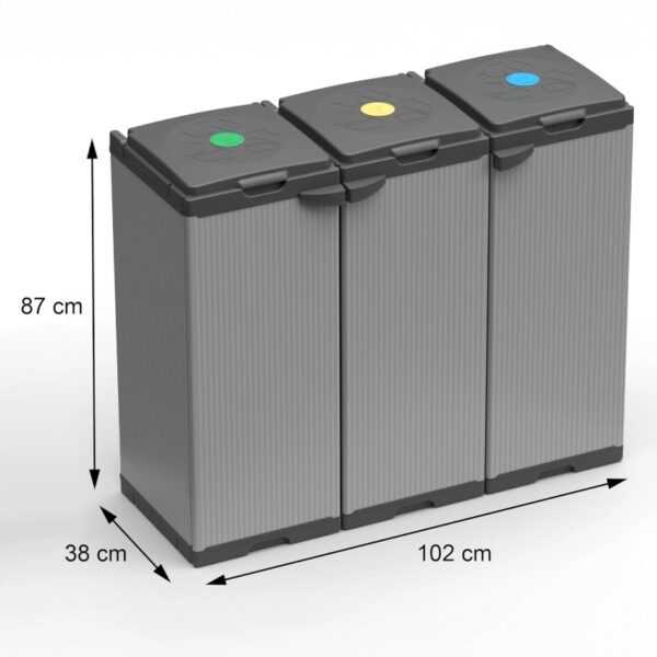 Adventa Portasacco Tris Raccolta Differenziata – 102x38x87 cm – 3 Scomparti, Modular System, per Sacchi 80–110L, Uso Interno/Esterno - immagine 3