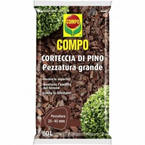 Sacco Compo Corteccia di Pino Grossa 60L, pacciamatura decorativa a pezzatura grande per giardini e aiuole.