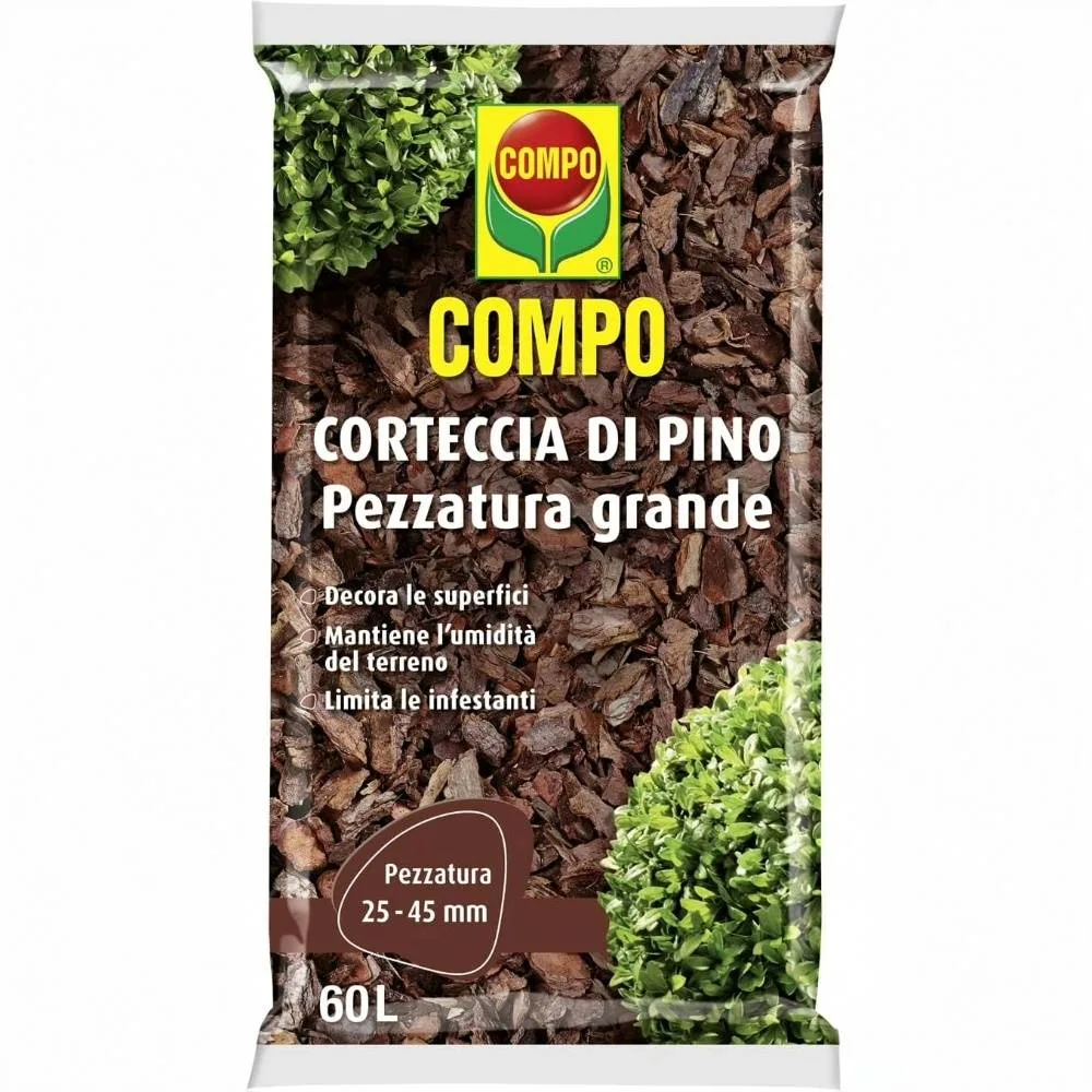 Compo -  Corteccia di Pino Grossa 60L – Pacciamatura Decorativa a Pezzatura Grande, Ideale per Giardini Bio - immagine 1