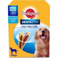 Pedigree Dentastix per Cani Taglia Grande +25 kg – 105 Bastoncini Igiene Orale – Snack Dentale 270g (15 Confezioni da 7 Pezzi)
