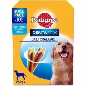 Pedigree Dentastix per Cani Taglia Grande +25 kg – 105 Bastoncini Igiene Orale – Snack Dentale 270g (15 Confezioni da 7 Pezzi)