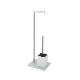Piantana Portascopino e Portarotolo in Acciaio Cromato e PVC