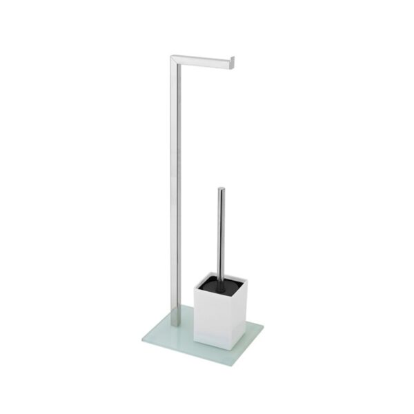 Piantana Portascopino e Portarotolo in Acciaio Cromato e PVC