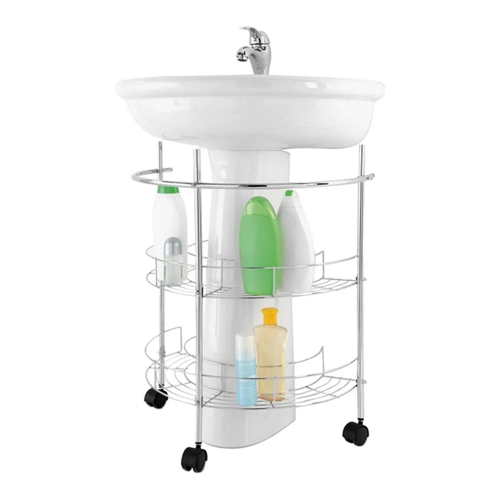 Feridas - Sottolavabo in Acciaio Cromato con 2 Ripiani e Rotelle – Pratico Organizer Salvaspazio per il Bagno - immagine 1