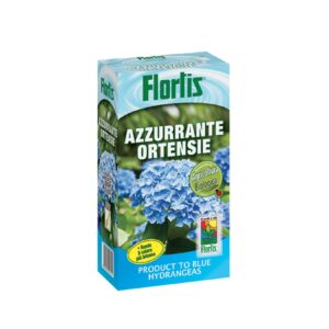 Confezione Flortis Azzurrante per Ortensie 1000 g, prodotto in polvere con sale d’alluminio che intensifica il colore blu dei fiori.