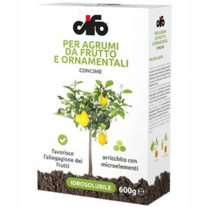 Confezione CIFO Concime Agrumi 600 g per limoni, aranci e mandarini, specifico per fioritura e frutti sani.
