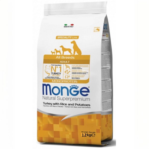 Monge Natural Superpremium Adult Tacchino con Riso e Patate 12kg – Crocchette Monoproteiche per Cani Adulti di Tutte le Taglie - immagine 1