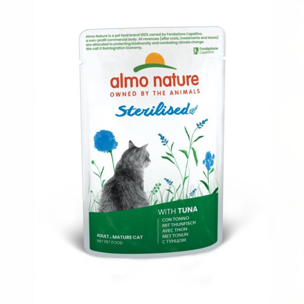 Almo Nature Sterilised Tonno – Cibo Umido Naturale per Gatti Adulti Sterilizzati – 30 Bustine da 70g (2,1 kg Totali) – Alta Qualità e Ingredienti Selezionati - immagine 1