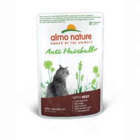 Almo Nature Anti Hairball Manzo – Cibo Umido Naturale per Gatti Adulti – 30 Bustine da 70g (2.1 kg Totali) – Contro i Boli di Pelo
