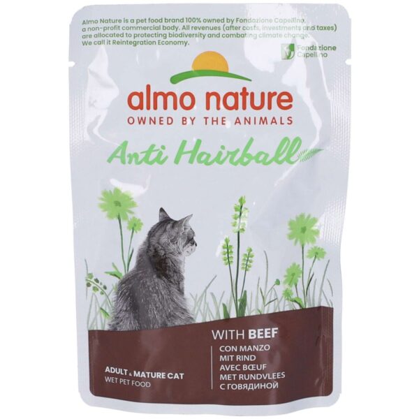 Almo Nature Anti Hairball Manzo – Cibo Umido Naturale per Gatti Adulti – 30 Bustine da 70g (2,1 kg Totali) – Contro i Boli di Pelo, Alta Qualità - immagine 2