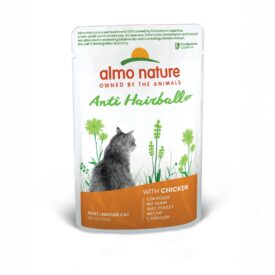 Almo Nature Anti Hairball Pollo – Cibo Umido Naturale per Gatti Adulti – 30 Bustine da 70g (2.1 kg Totali) – Aiuta a Ridurre i Boli di Pelo