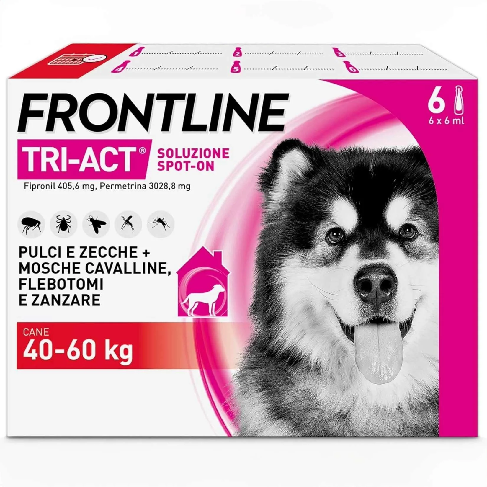 FRONTLINE TRI-ACT Cani 40-60 Kg - 6 Pipette Antiparassitario Boehringer per Pulci