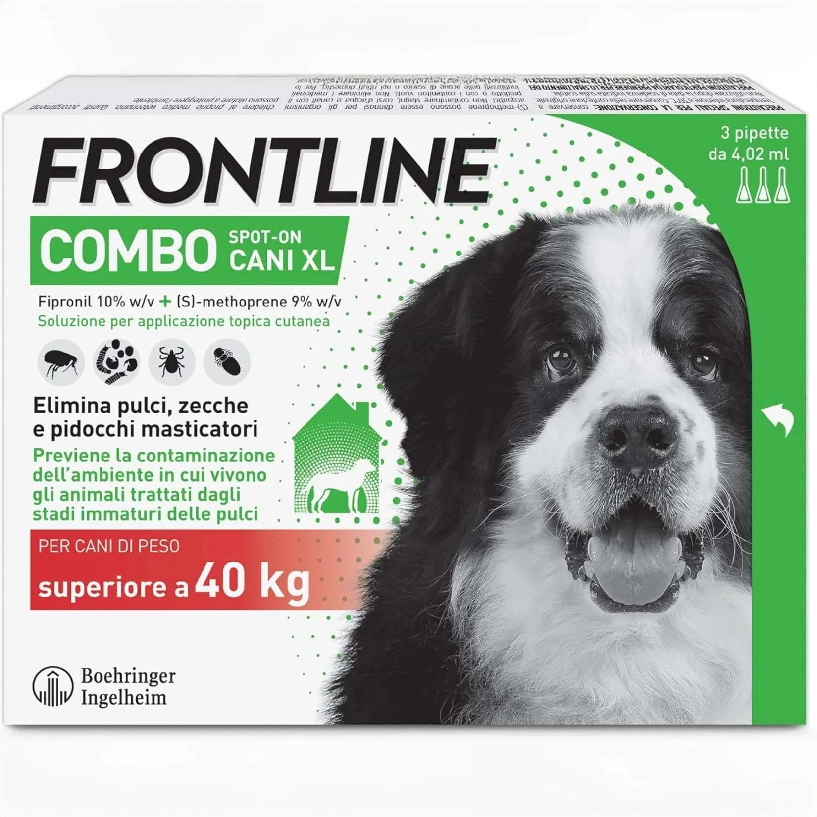Boehringer Frontline Combo XL per Cani oltre 40 Kg – 3 Pipette Antiparassitarie – Protezione Completa da Pulci, Zecche, Uova e Larve per Cane e Ambiente - immagine 1