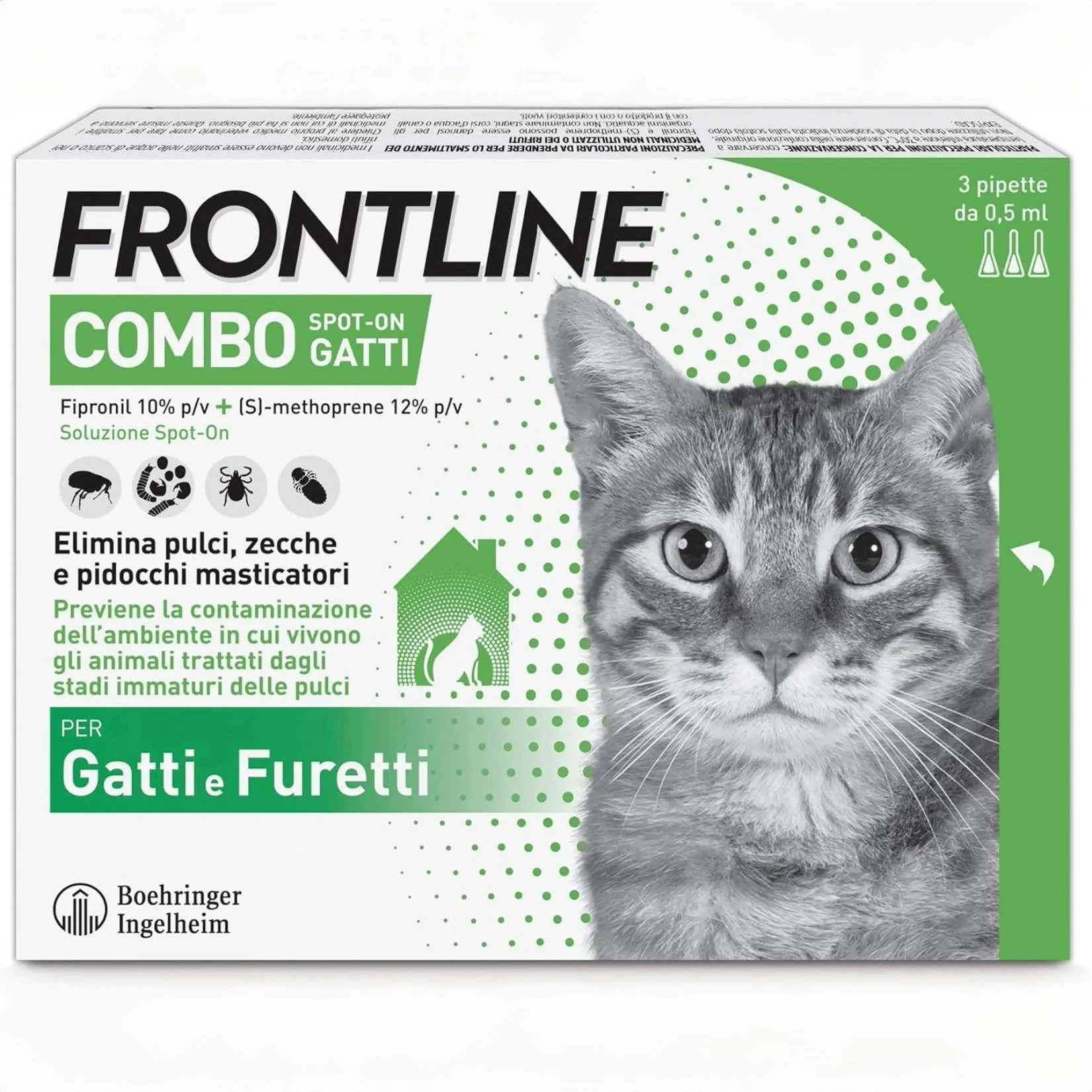 18178-jpg.webp Boehringer – Frontline Combo per Gatti e Furetti – 3 Pipette Antiparassitarie Spot-On – Protezione Totale contro Pulci, Zecche, Uova e Larve - immagine 1