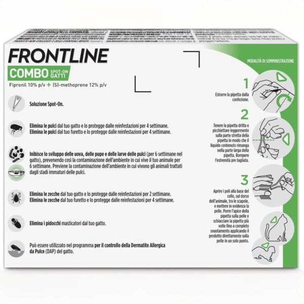 Boehringer – Frontline Combo per Gatti e Furetti – 3 Pipette Antiparassitarie Spot-On – Protezione Totale contro Pulci, Zecche, Uova e Larve - immagine 2