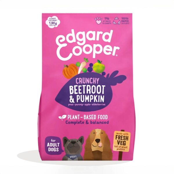 Crocchette vegetali Edgard & Cooper per cani adulti gusto barbabietola e zucca
