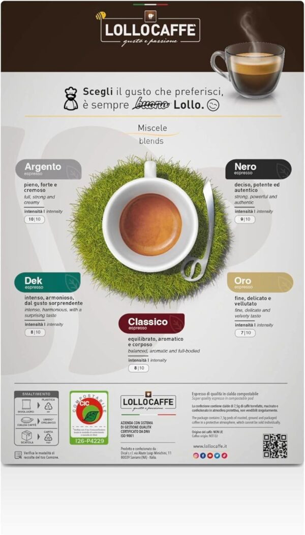 Caffè Lollo Miscela Argento – Cialde ESE 44mm Compatibili, Gusto Intenso e Cremoso - immagine 7