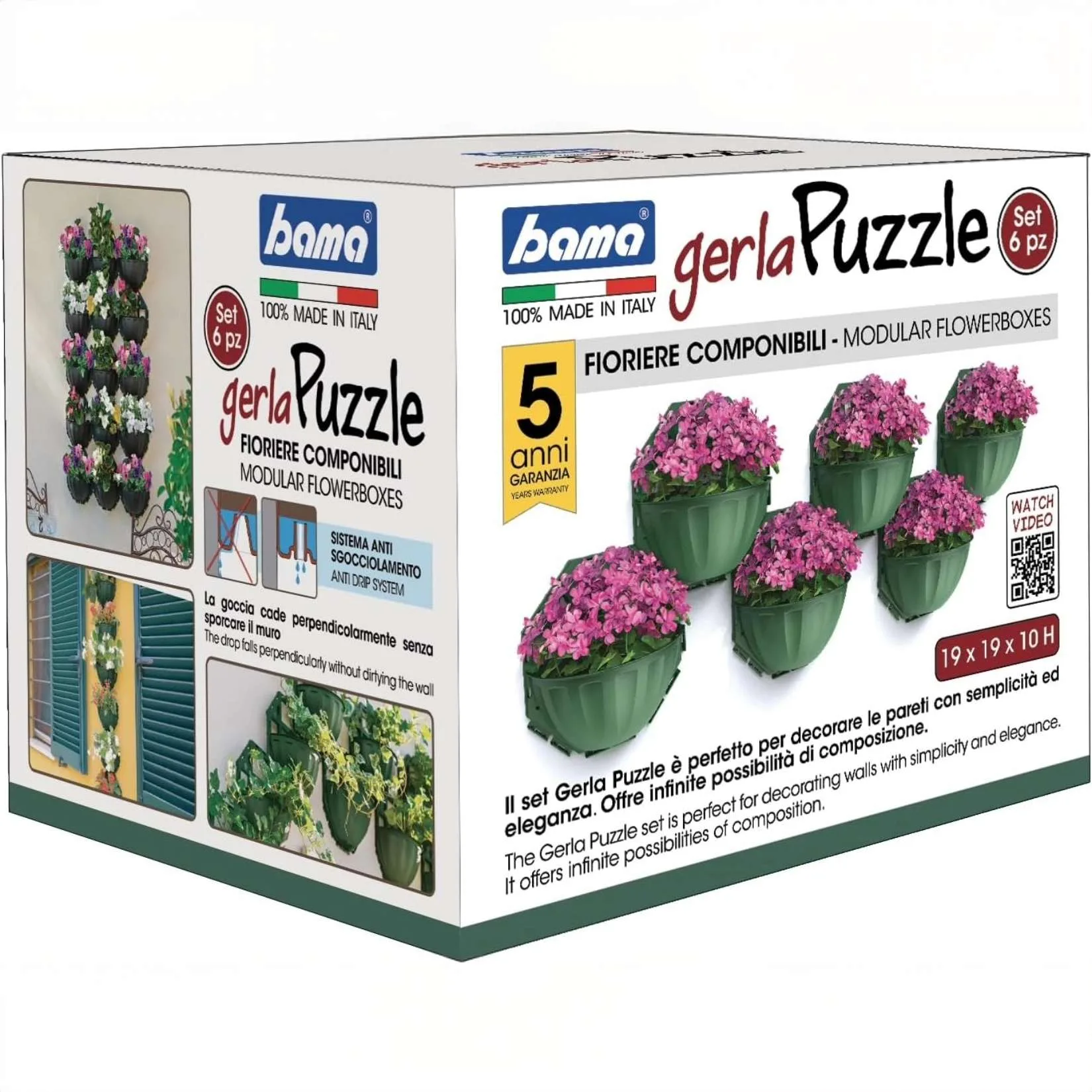 Bama Gerla Puzzle – Set 6 Vasi da Parete Componibili Colore Muschio per Piante da Interni ed Esterni - immagine 7