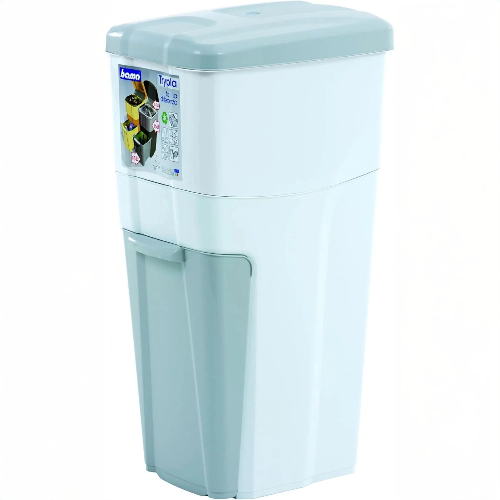 Contenitore triplo Trypla in plastica bianca per raccolta differenziata