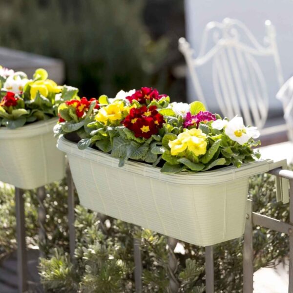 Bama Fioriera Rondine 60x20x18,5 cm – Vaso da Balcone in Plastica Effetto Paglia, Colore Salvia - immagine 4