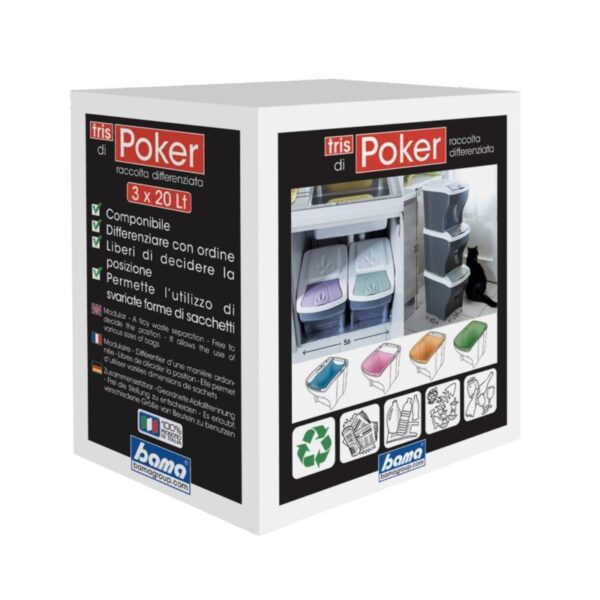 Bama – Set 3 Contenitori Poker Tris – Pattumiere Raccolta Differenziata Modulare 20 Litri, Colorati, Salvaspazio - immagine 6