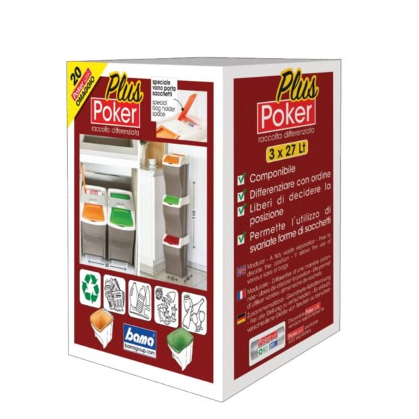 Bama Poker Plus – Set 3 Pattumiere Raccolta Differenziata da 27 Litri, Contenitori Modulare Salvaspazio –  Misure 30x40x37,5h - immagine 6