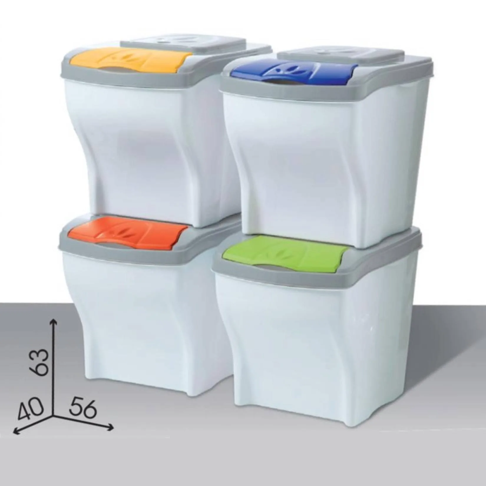 Bama – Set 4 Pattumiere Poker – Secchi Raccolta Differenziata 28x40x31 cm, Colori Assortiti, Impilabili e Salvaspazio - immagine 3