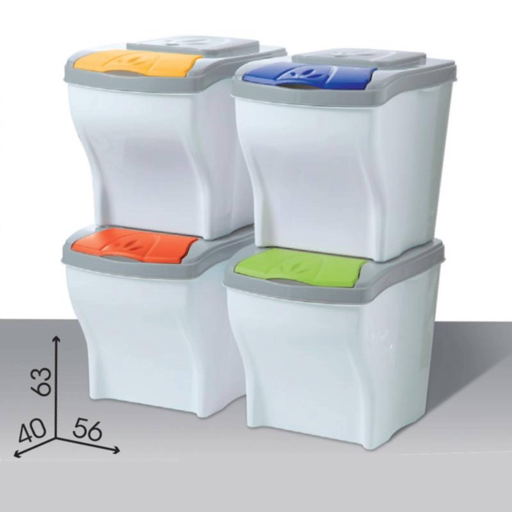 Set 4 Pattumiere Begreen Per Raccolta Differenziata - 50 Litri, Colori Assortiti, 37x37x56h, Materiale Eco-sostenibile