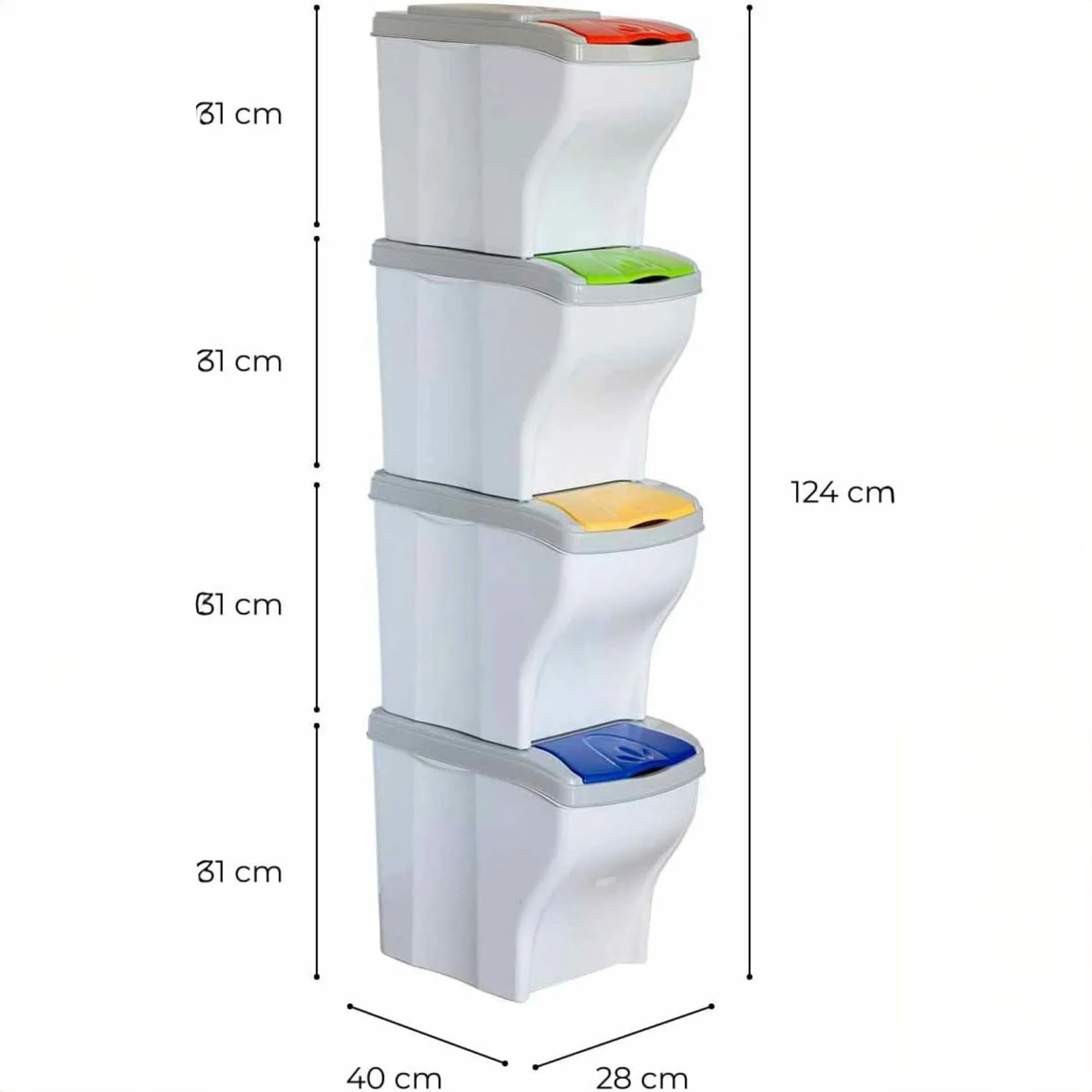 Bama – Set 4 Pattumiere Poker – Secchi Raccolta Differenziata 28x40x31 cm, Colori Assortiti, Impilabili e Salvaspazio - immagine 6