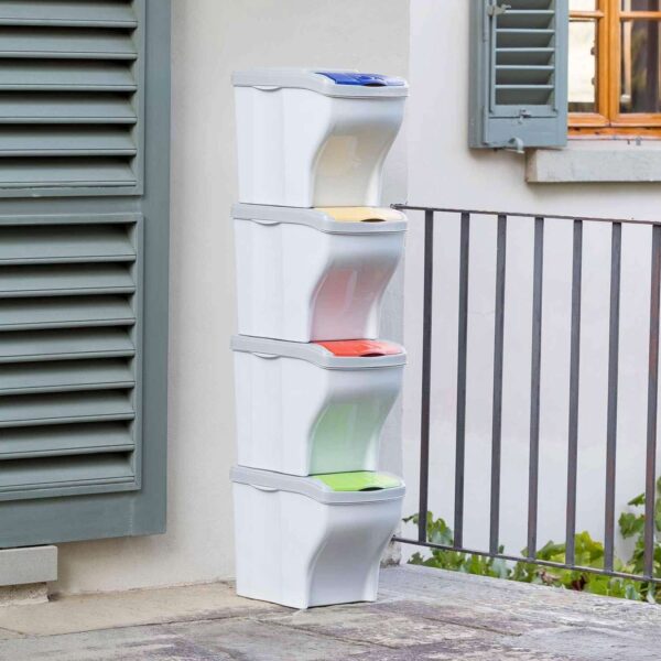 Bama – Set 4 Pattumiere Poker – Secchi Raccolta Differenziata 28x40x31 cm, Colori Assortiti, Impilabili e Salvaspazio - immagine 7