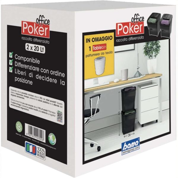 Bama Poker Office – Set 2 Pattumiere da 20L in Plastica, Nero con Sportellini Colorati per Raccolta Differenziata - immagine 4