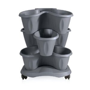 Set 3 vasi Trifoglio grigi da 30×51 cm con sottovaso e rotelle Bama