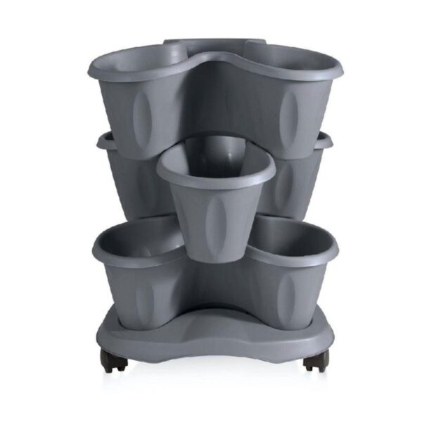 Set 3 vasi Trifoglio grigi da 30×51 cm con sottovaso e rotelle Bama