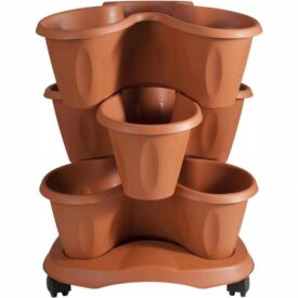 Set 3 vasi con rotelle terracotta