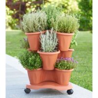 Bama Trifoglio – Set 3 Vasi con Sottovaso e Rotelle 30x40x51 cm, Colore Terracotta, Pratici per Interno ed Esterno - immagine 3